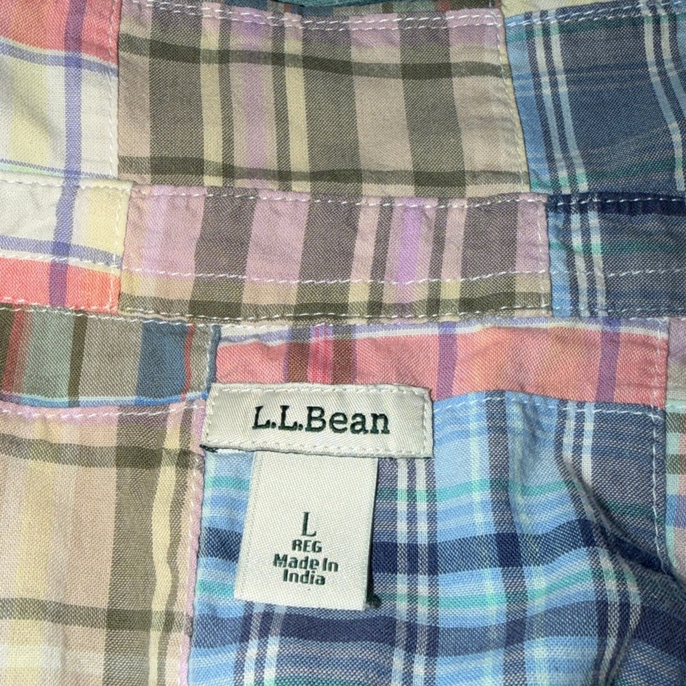 LL Bean Madras Plaid Patchwork Button Down Sz. La… - image 10